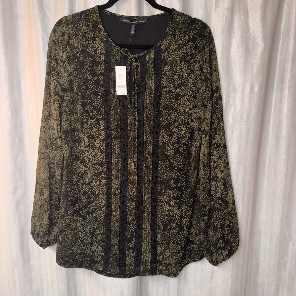White House Black Market Black and Olive Blouse